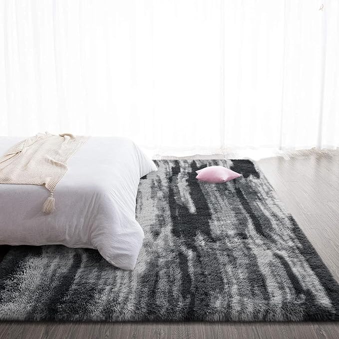 TWINNIS Super Soft Shaggy Rugs Fluffy Carpets, 6x9 Feet, Indoor Modern Plush Area Rugs for Living Room Bedroom Kids Room Nursery Home Decor, Upgrade Anti-Skid Rectangular Fuzzy Rug, Charcoal Grey