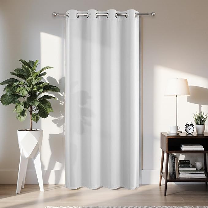 Joydeco Blackout Door Curtain for Doorway Privacy 96 Inches Long, Grommet Closet Curtain for Open Closet, Room Divider for Bedroom Living Room (Greyish White 52Wx96L, 1 Panel)