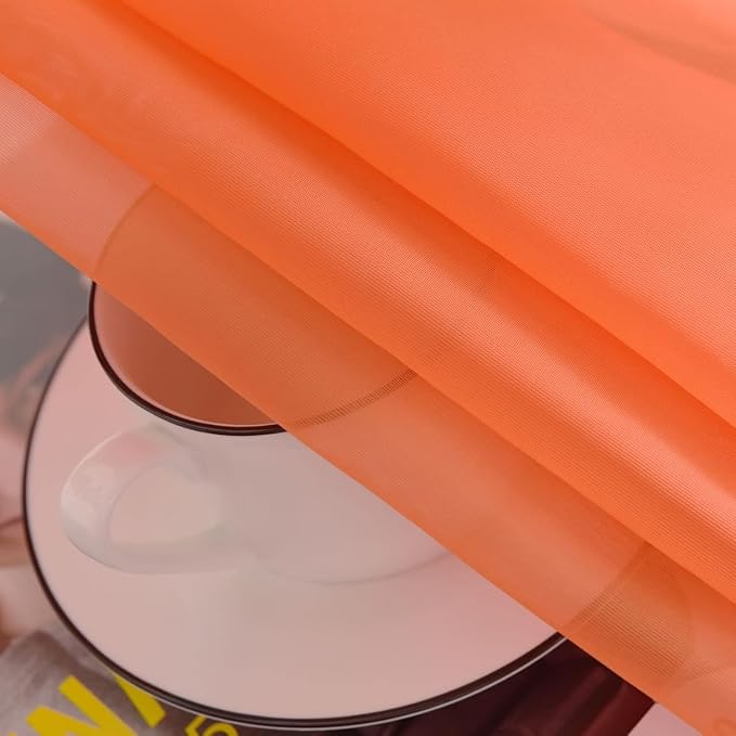 SpaceDresser Basic Rod Pocket Sheer Voile Window Curtain Panels Jaffa Orange 1 Pair 2 Panels 52 Width 72 Inch Long for Kitchen Bedroom Children Living Room Yard(Jaffa Orange,52 W x 72 L)