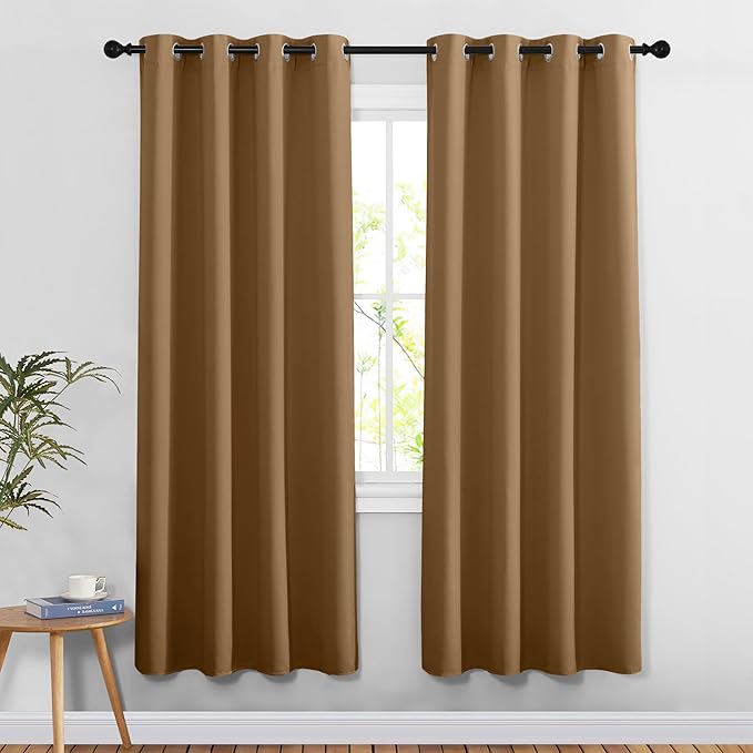 NICETOWN Blackout 78 inch Curtains for Doorway 2 Panels Set, Grommet Thermal Insulated Room Darkening Door Curtains Sound Reducing for Bedroom/Home Office, Gold Brown, W52 x L78