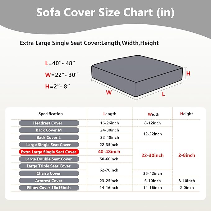 Couch Cushion Covers for Sofa Couch Covers Wear-Resistant Universal Sofa Cover Washable Stretch for Sectional Slipcovers (Texture-Light Gray,Extra Large Single Seat Cover)