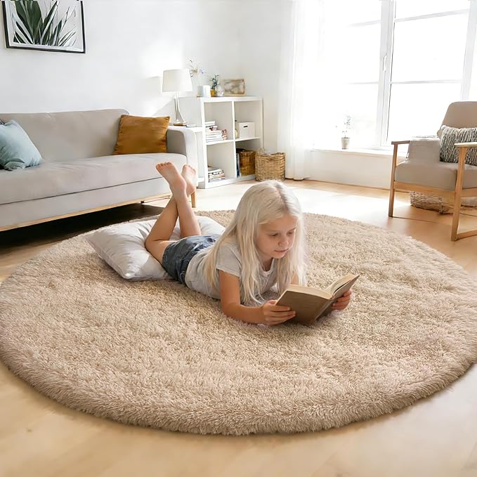 yulidayang Fluffy Round Area Rugs for Bedroom,4'X4'Shag Circle Area Rugs for Girls Room,Non Slip Fuzzy Plush Rug for Kids Room Living Room and Dorm Home Decor Rug