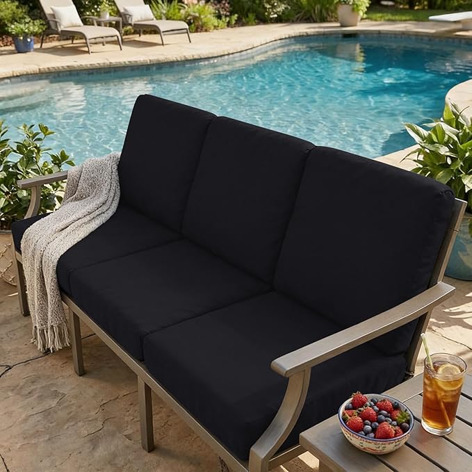 hyha Milk Silk Couch Cushion Covers, Soft Magic Sofa Covers Washable for 3 Cushion Couch, Stretch Sectional Outdoor Cushion Covers for Patio Furniture with Elastic Bottom(Large, Black)