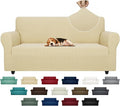 ZNSAYOTX Super Stretch Couch Cover (72"-92") Universal Sofa Covers with Elastic Bottom, Dog Cat Pets Friendly Washable Furniture Protector Fitted Sofa Slipcovers Stay in Place (Beige, Sofa)