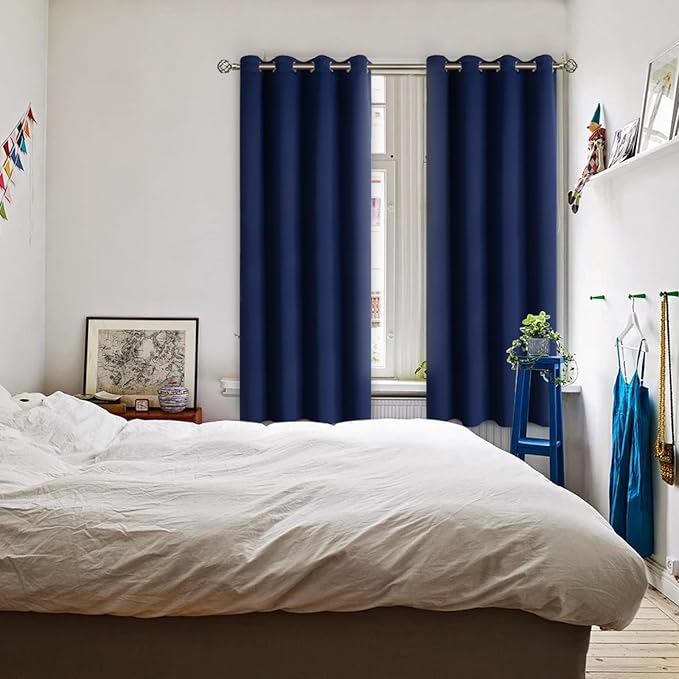BGment Navy Blackout Curtains for Bedroom - Grommet Thermal Insulated Room Darkening Block Out Curtains for Living Room, Set of 2 Panels (52 x 63 Inch, Dark Blue)