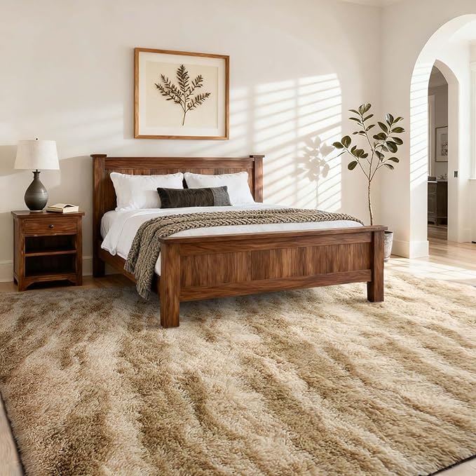 Area Rugs for Living Room, Tie-Dyed 5x7 Feet Soft Fluffy Shagg Plush Rug High Pile Large Indoor Modern Non-Slip Floor Carpet for Bedroom Nursery Kids Home Room Dorm Decor Aesthetic Khaki