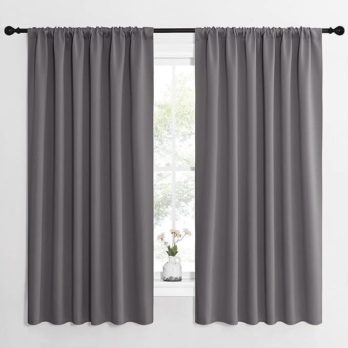 NICETOWN Blackout Curtain Panels for Window - Thermal Insulated Rod Pocket Blackout Drapes/Draperies for Dining Room (2 Panels, W62 x L63 inches, Grey)