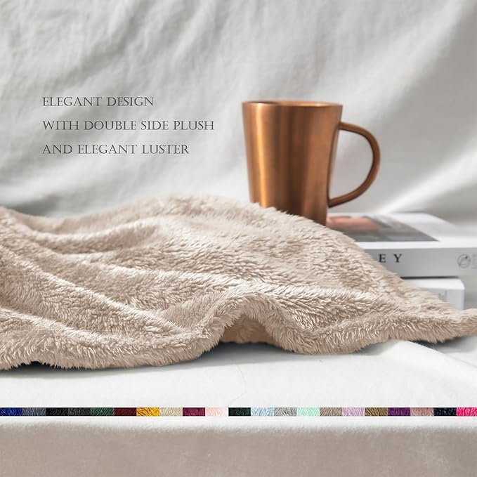 Exclusivo Mezcla Plush Fuzzy Fleece Throw Blanket Extra Large, Super Soft, Fluffy and Warm Blankets for Couch, Bed, All Season (Camel, 50x70 inches)