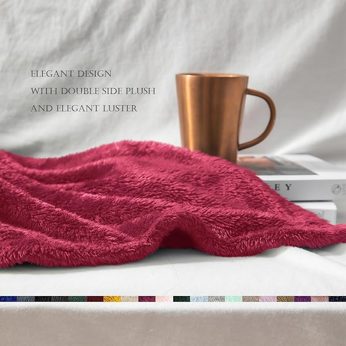 Exclusivo Mezcla Plush Fuzzy Fleece Bed Blanket Queen Size, Super Soft, Fluffy and Warm Blankets for Couch, Bed, All Season (Deep Red, 90x90 inches)