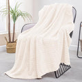Exclusivo Mezcla Fleece Throw Blanket for Couch and Bed, 50x70 Inches Soft Cozy Jacquard Flannel Blankets, Lightweight Fuzzy Plush Warm Throws for Women, Off White