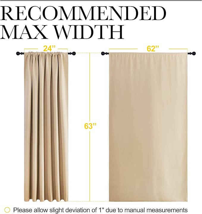 NICETOWN Room Darkening Curtains for Bedroom - Triple Weave Home Decoration Thermal Insulated Solid Drapes for Kitchen (Biscotti Beige, Set of 2 Panels, 62 x 63 Inch)