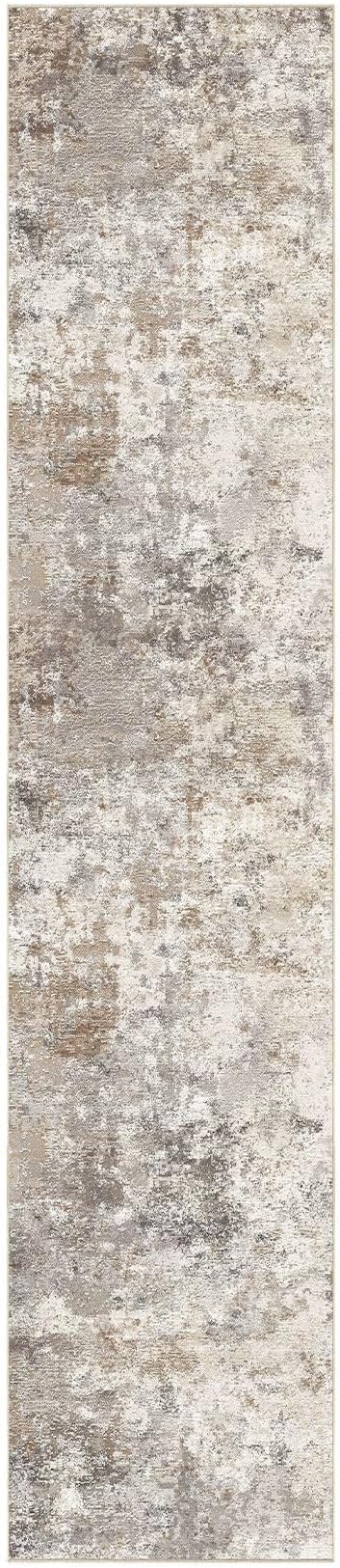 UERMEI 3X12 Washable Runner Rug for Hallway: Soft Neutral Modern Abstract Area Rug - Non-Slip Low Pile Long Throw Indoor Carpet for Kitchen Entryway Kitchen Bedroom Laundry- Brown Grey