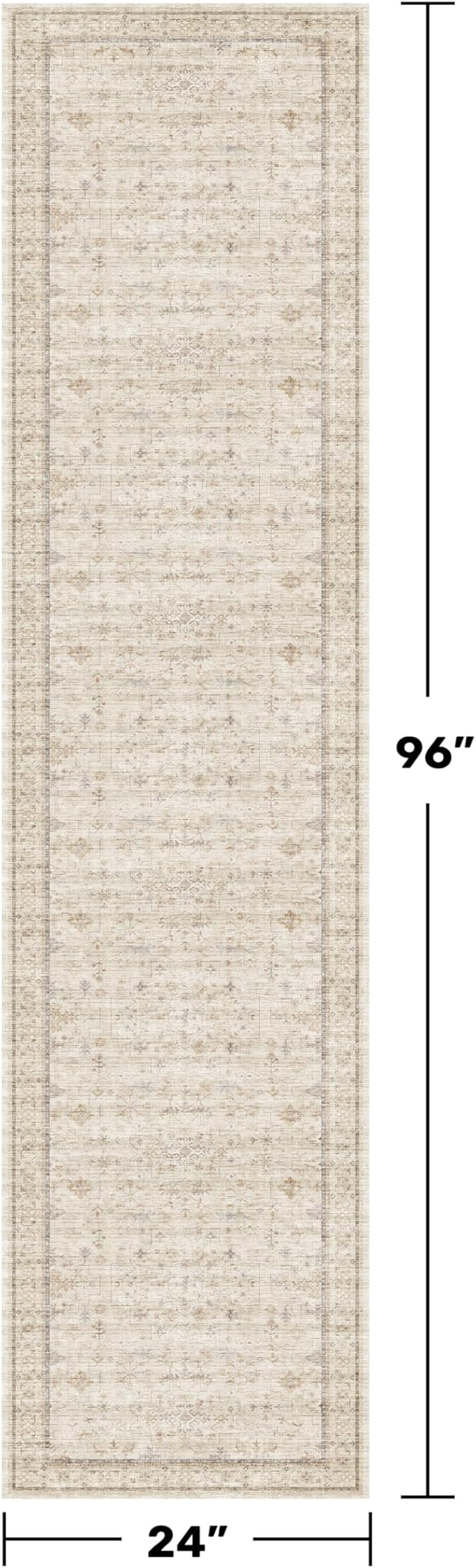 Washable 2x8 Runner Rugs for Hallway Non Slip, Stain Resistant Farmhouse Kitchen Rugs, Geometric Floral Indoor Floor Mats for Entryway, Vintage Beige Home Décor, Low Pile & Soft Carpet