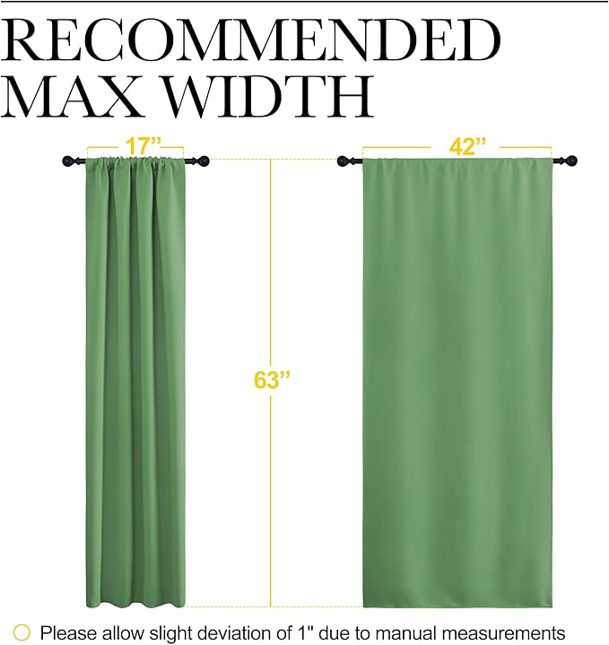 NICETOWN Blackout Curtains for Living Room, Froest Green, 2 Panels, 42 by 63, Darkening Window Curtain Panels, Easy-Care Solid Thermal Insulated Draperies/Drapes for Daughter Room