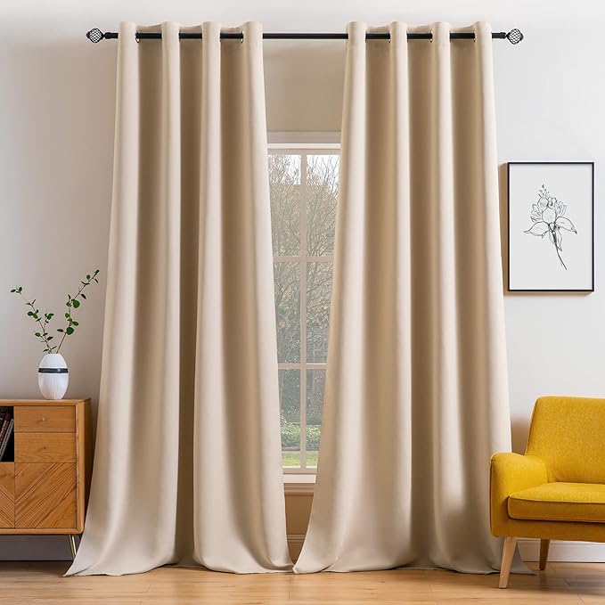 MIULEE Room Darkening Extra Long Curtains Thermal Insulated Drapes Solid Window Treatment Set Grommet Top Light Blocking Blackout Curtain for Living Room/Bedroom 2 Panels 52 x 120 inch Beige
