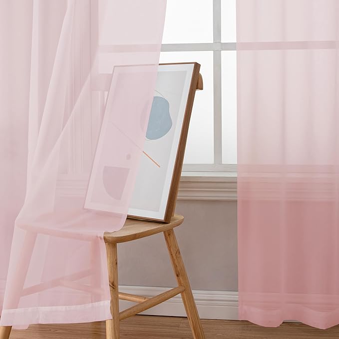 Simplebrand Blush Sheer Curtains 90 Inches Long 2 Panels, Light Filtering Rod Pocket Solid Color Window Sheer Curtain Panels, Elegant Curtains & Drapes for Living Room, Bedroom, 42" W x 90" L