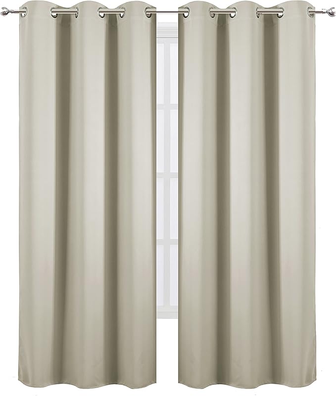 LEMOMO Light Beige Thermal Blackout Curtains/42 x 95 Inch/Set of 2 Panels Room Darkening Curtains for Bedroom