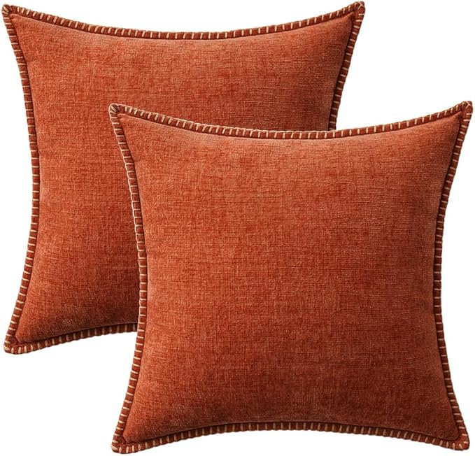 MIULEE Pack of 2 Couch Throw Pillow Covers 20x20 Inch Rust Farmhouse Decorative Pillow Covers with Stitched Edge Soft Chenille Solid Dyed Pillow Covers for Sofa Bed Living Room