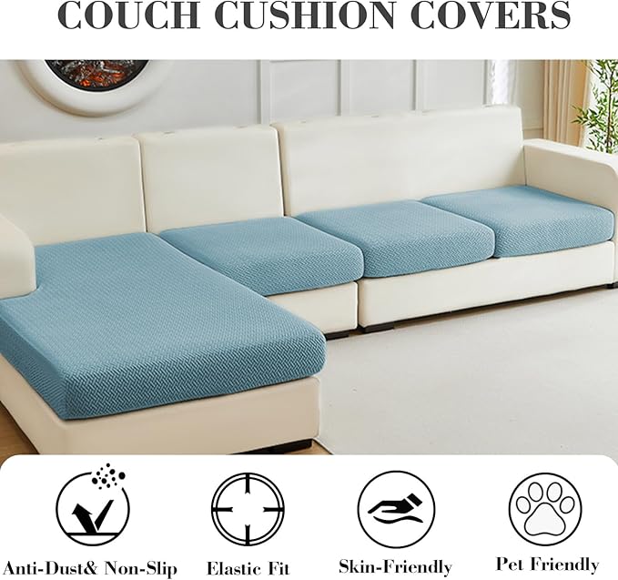 Sofa Covers Couch Covers for Sofa Pet Friendly Couch Cushion Covers Universal Sofa Covers Washable Stretch Slipcovers for Sectional Sofa (Texture Sea Blue, 3 Seats + Chaise Cover)