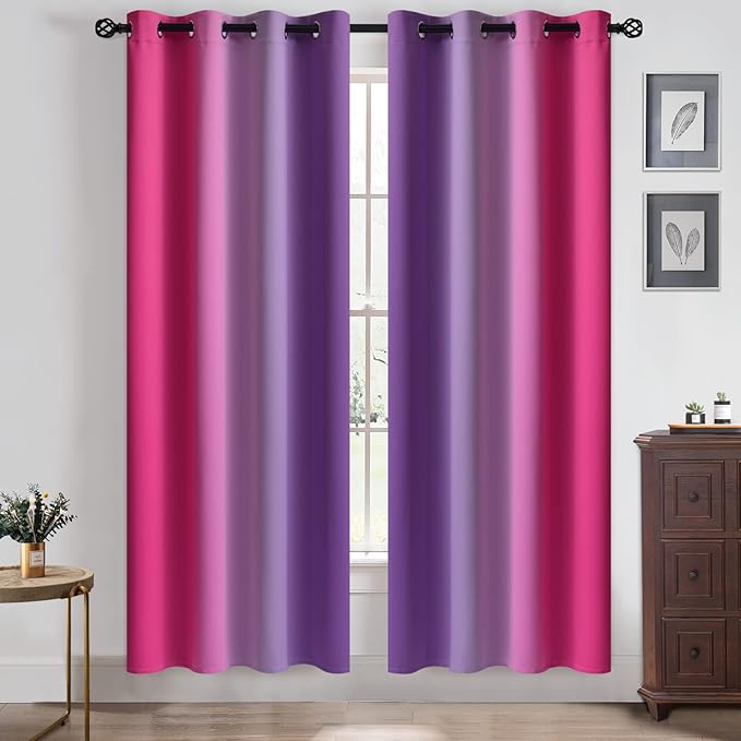 Yakamok Ombre Pink and Purple Curtains for Bedroom, Gradient Room Darkening Curtains, Grommet Thermal Insulated Light Blocking Window Drapes/Curtain for Living Room,52 x 72 Inch,2 Panels