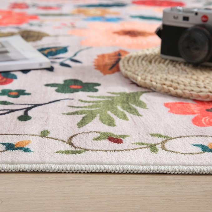 Rugcomf Long Hallway Runner Rug 2'7"x14' - Floral Washable Non Slip Boho Carpet for Kitchen, Entryway, Hall, Bathroom - Beige