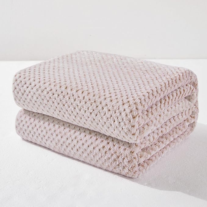 Exclusivo Mezcla Fleece Bed Blanket Queen Size, Super Soft and Warm Blankets for Couch, Sofa and Bed Waffle Textured, Cozy, Fuzzy and Lightweight (Heather Camel, 90x90 Inches)