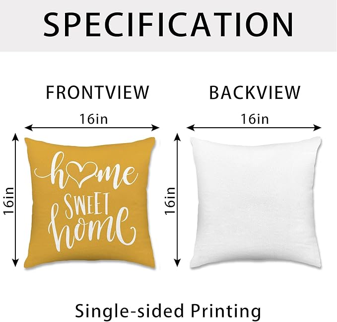 Hexagram Geometric Yellow Pillow Covers 16x16 Set of 4, Decorative Outdoor Boho Modern Throw Pillow Covers, Home Sweet Home Farmhouse Cushion Case for Couch Sofa Bedroom Indoor Decor(No Insert)