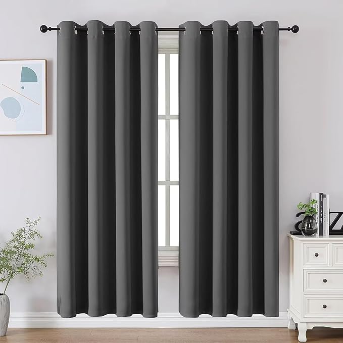 Joydeco Blackout Curtains 63 Inch Length 2 Panels Set, Thermal Insulated Long Curtains& Drapes 2 Burg, Room Darkening Grommet Drapes for Bedroom Living Room Window (Light Grey, W52 x L63 Inch)