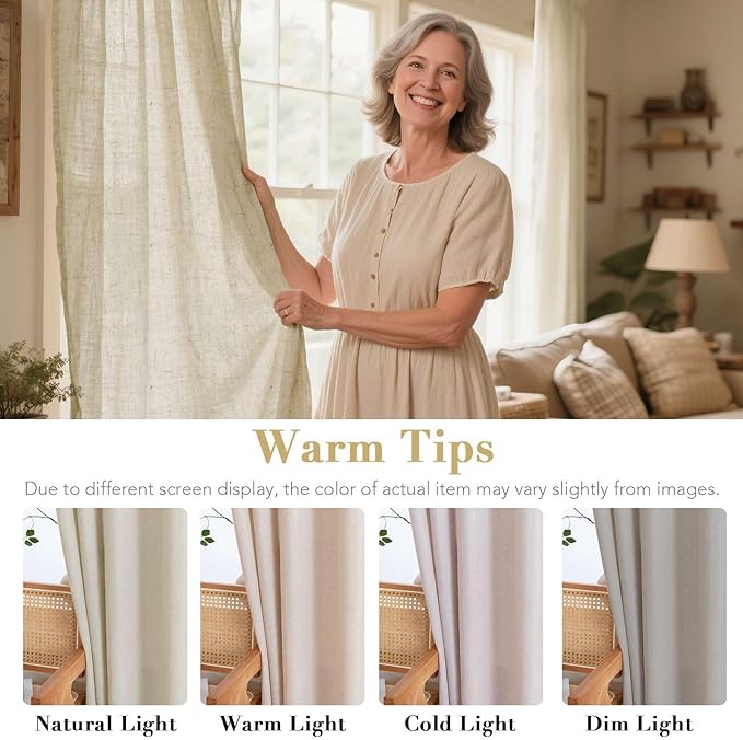 H.VERSAILTEX Living Room Linen Curtains - Semi Sheer, Nickel Grommet Energy Saving Light Filtering Window Treatments Panels for Bedroom, Castle Wall, 2 Panels, 52 x 54 Inch
