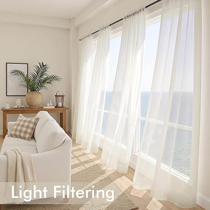 MIULEE Ivory Sheer Curtains 102 Inches Long, 4 Panels Set, Light Filtering Rod Pocket Voile Drapes for Living Room and Bedroom, Airy Soft Fabric Window Treatments, 42 x 102 Inches