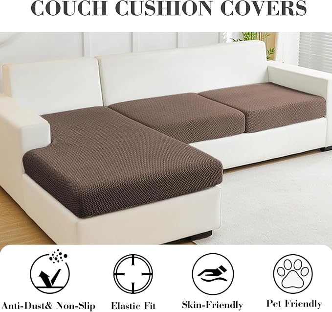 Sofa Covers Couch Covers for Sofa Pet Friendly Couch Cushion Covers Universal Sofa Covers Washable Stretch Slipcovers for Sectional Sofa (Texture Brown, 2 Seats + Chaise Cover)