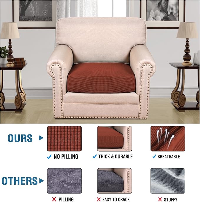 H.VERSAILTEX Stretch Couch Cushion Covers Individual Seat Sofa Chair Slipcovers Cushion Protector Cover Featuring Jacquard Textured Twill Fabric(1 Cushion Chair Cover, Rust)