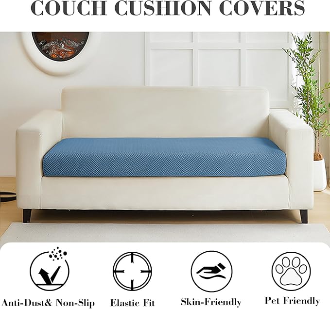 Couch Covers for 2 Cushion Sofa Pet Friendly Couch Cushion Covers Universal Sofa Covers Washable Stretch Slipcovers for Sectional Sofa (Texture Blue,Large Double Seat Cover)