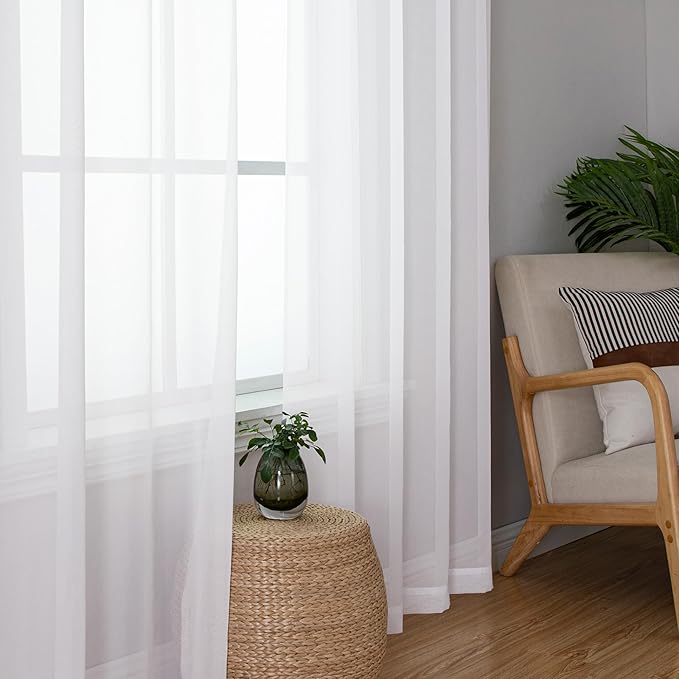 Chyhomenyc White Sheer Curtains 84 Inches Long 2 Panels Set - Light Filtering White Curtains for Living Room, Soft Gentle Voile Rod Pocket Bedroom Window Drapes, 42Wx84L Inch, 2PCS