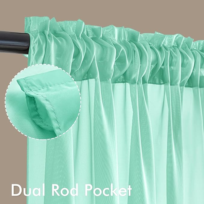 MIULEE Aqua Sheer Curtains 96 Inches Long, 4 Panels Set, Light Filtering Rod Pocket Voile Drapes for Living Room and Bedroom, Airy Soft Fabric Window Treatments, 42 x 96 Inches