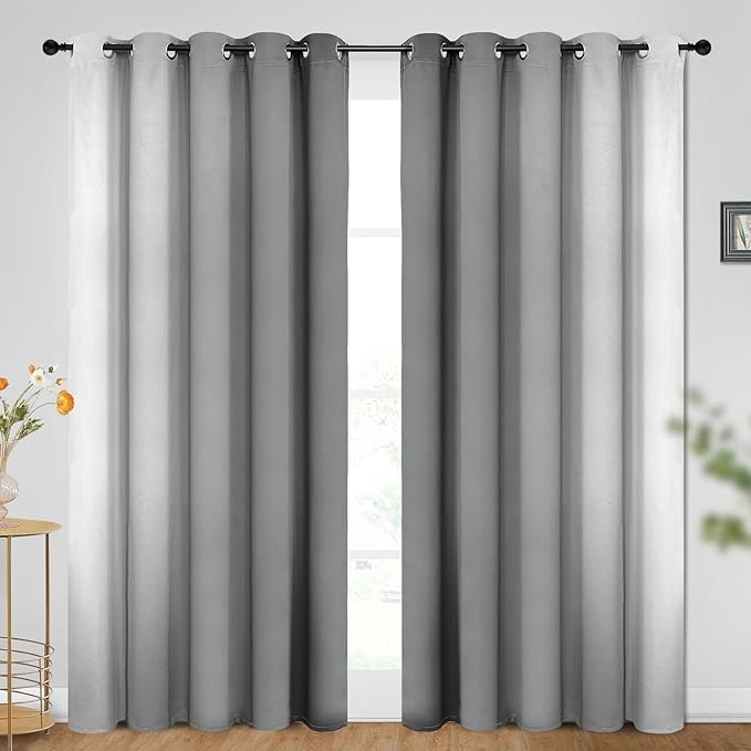 SimpleHome Ombre Room Darkening Curtains for Bedroom, Gradient Grey to Grey White Light Blocking Thermal Insulated Grommet Window Curtain/Drapes for Living Room,2 Panels, 70x84 inches Length