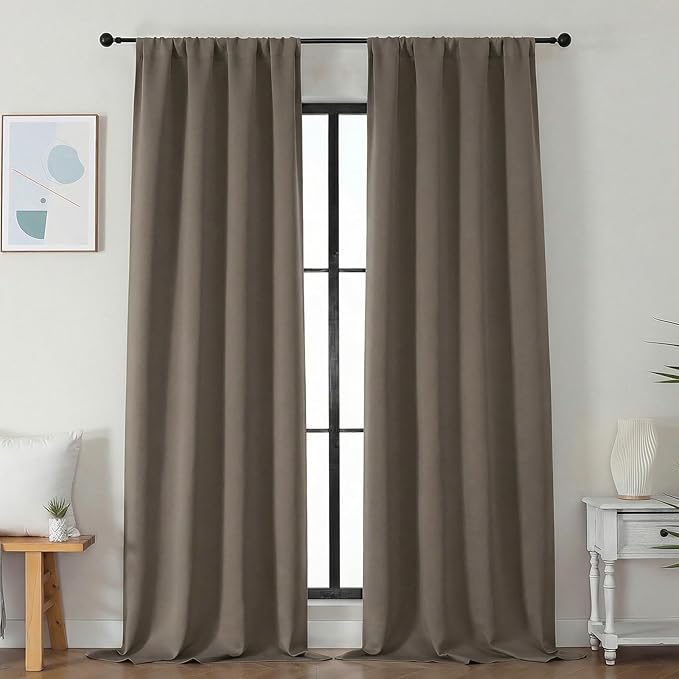 Simplebrand Ava Latte Blackout Curtains for Bedroom 96 Inches Long 2 Panels, Solid Thermal Insulated, Energy Saving Nursery Window Treatment Curtains Blackout Drapes, W40 x L96 Inch, Latte