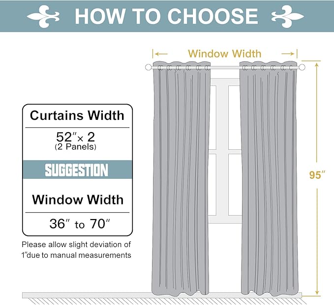 ChrisDowa Grommet Blackout Curtains for Bedroom and Living Room - 2 Panels Set Thermal Insulated Room Darkening Curtains (Stone Blue, 52W x 95L)