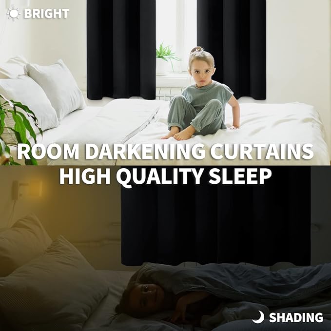 BGment Black Blackout Curtains 84 Inch Long for Living Room - Thermal Insulated Grommet Window Black Out Drapes for Home Decor, 2 Panels, Each 52 Inch Wide