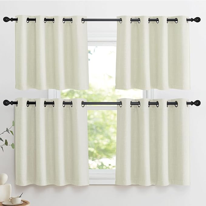 NICETOWN Natural Faux Linen Blackout Curtain Panels 24 inch Long, Thermal Insulated Light Blocking Window Coering Privacy Protect Energy Efficient for Small Windows Bedroom, 52 by 24 inch, 2 PCs