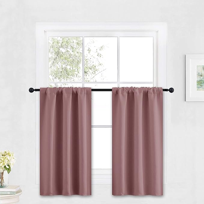 RYB HOME Kitchen Blackout Curtains Over Sink 36 inch Length, Rod Pocket Summer Light UV Blocking Energy Efficient, Cabinet Shelf Cupboard Coverings, Width 29 by Length 36, Dusty Rose, 2 Panels