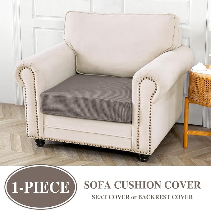 Couch Cushion Cover Seat Cushion Cover Stretch Armchair Cover Separate Sectional Sofa Slipcovers Furniture Protector(1 Piece for Seat or Sofa Backrest, Taupe)