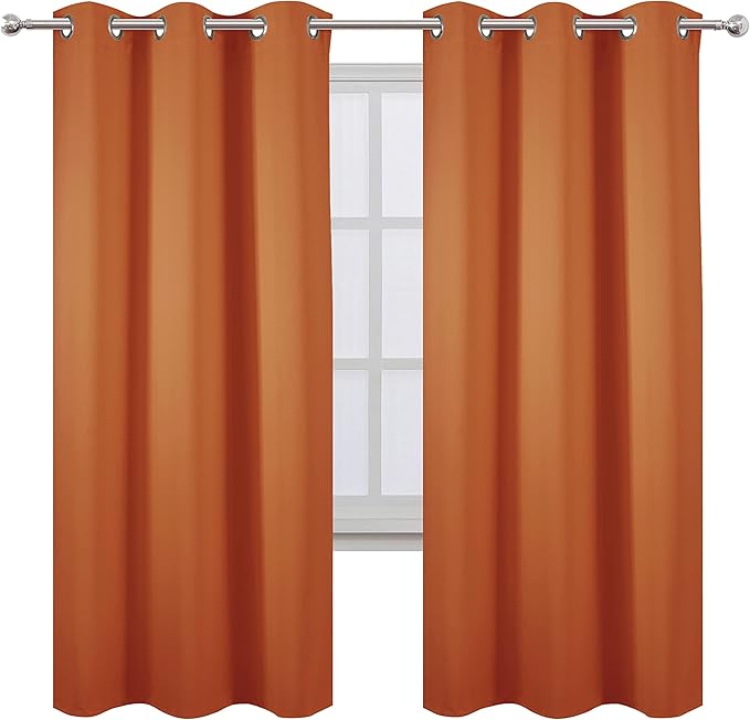 LEMOMO Orange Thermal Blackout Curtains/42 x 72 Inch/Set of 2 Panels Room Darkening Curtains for Bedroom