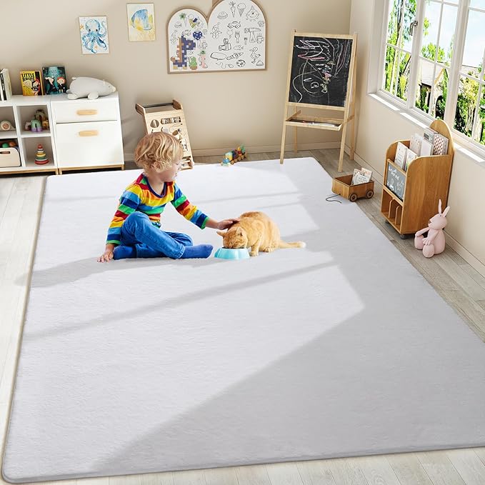 Amearea Large Modern Area Rugs for Bedroom Living Room, 5x8 Feet White Thickened Memory Foam Rug, Fluffy Indoor Washable Rugs Non Slip Minimalist Carpet for Boys Girls Dorm Nursery Room Decor