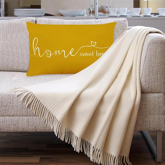 MFGNEH Home Sweet Home Quotes Farmhouse Pillow Covers 12x20 Inch, Decorative Throw Cushion Case, Housewarming Gift, Yellow