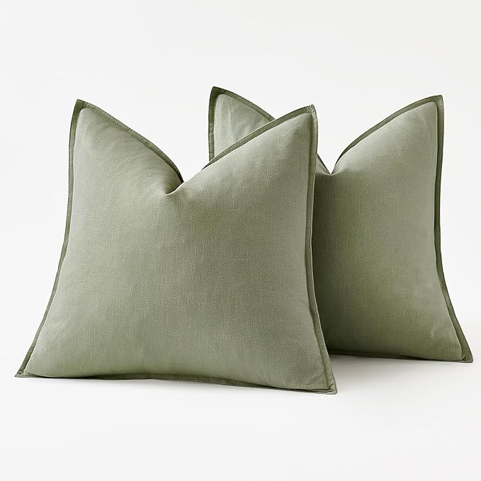 MIULEE Decorative Linen Euro Sham Pillow Covers 26x26 Sage Green Boho Farmhouse Neutral Spring Couch Throw Pillows for Bed Pack of 2 Accent Modern Pillowcase Summer Sofa Livingroom Home Decor