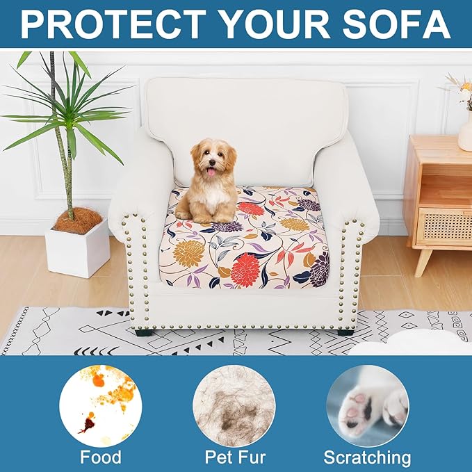 Smiry Printed Couch Cushion Covers, Stretch Soft Couch Covers for Sofa, Washable Non-Slip Sofa Slipcover Furniture Protector for Indoor and Outdoor (1 Pack, Orange)