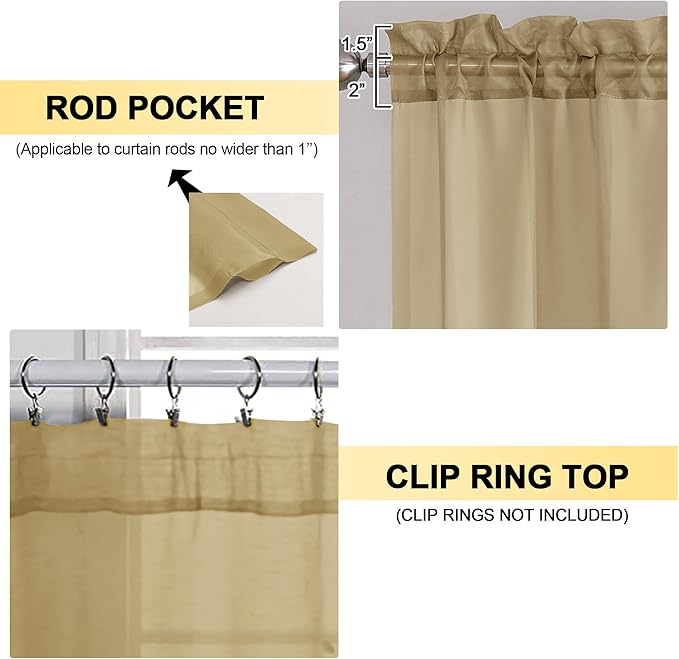 OVZME Gold Sheer Curtains 84 Inches Long 2 Panels - Soft Light Filtering Window Sheer Panels for Living Room/Bedroom, Top Dual Rod Pocket, 1 Pair, Each 42Wx84L Inches