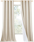 NICETOWN 100% Absolutely Blackout Linen Curtains with Thermal Insulated White Liner, 52" W, 2 PCs, Beige, 108" Long Drapes Sweep The Floor Decorative Keep Privacy Panels for Living Room/Villa/Bedroom
