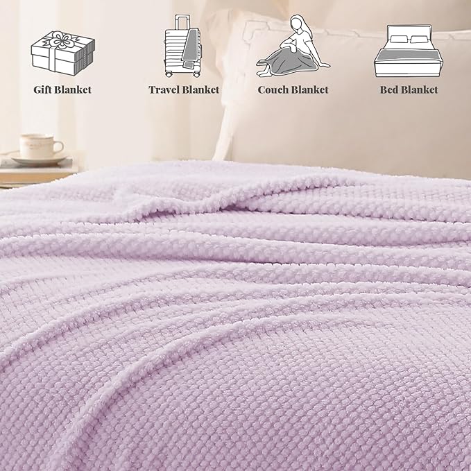 Whale Flotilla Queen Size Fuzzy Fleece Blanket for Bed, 90x90 Inch Fluffy Warm Soft Jacquard Blankets for All Season, Lightweight and Cozy, Lilac